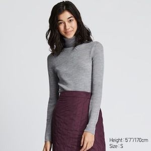 Merino Wool Turtle Neck Sweater - Gray in XS